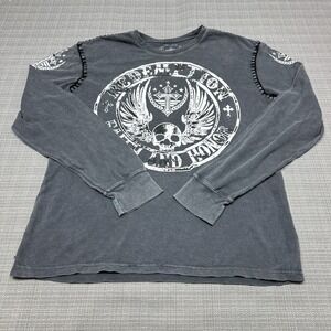 Affliction 2XL Graphic Thermal Long Sleeve Shirt Gray Wing Skull Biker Raw State